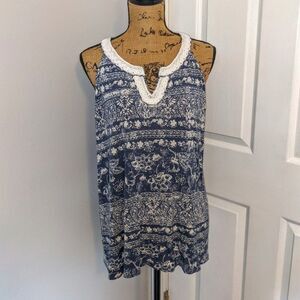 Blue and white crochet tank top